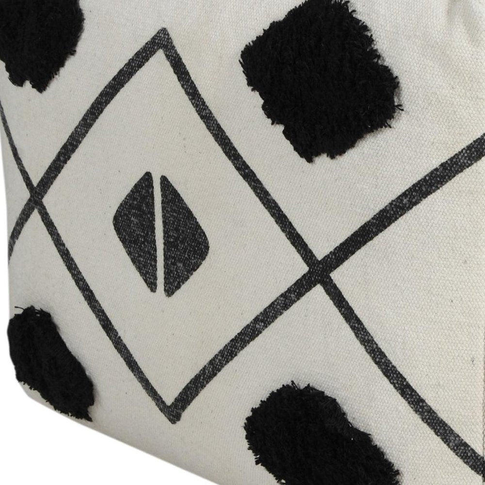 18" White Cotton Geometric Pouf Ottoman HomeRoots