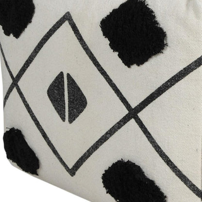 18" White Cotton Geometric Pouf Ottoman HomeRoots