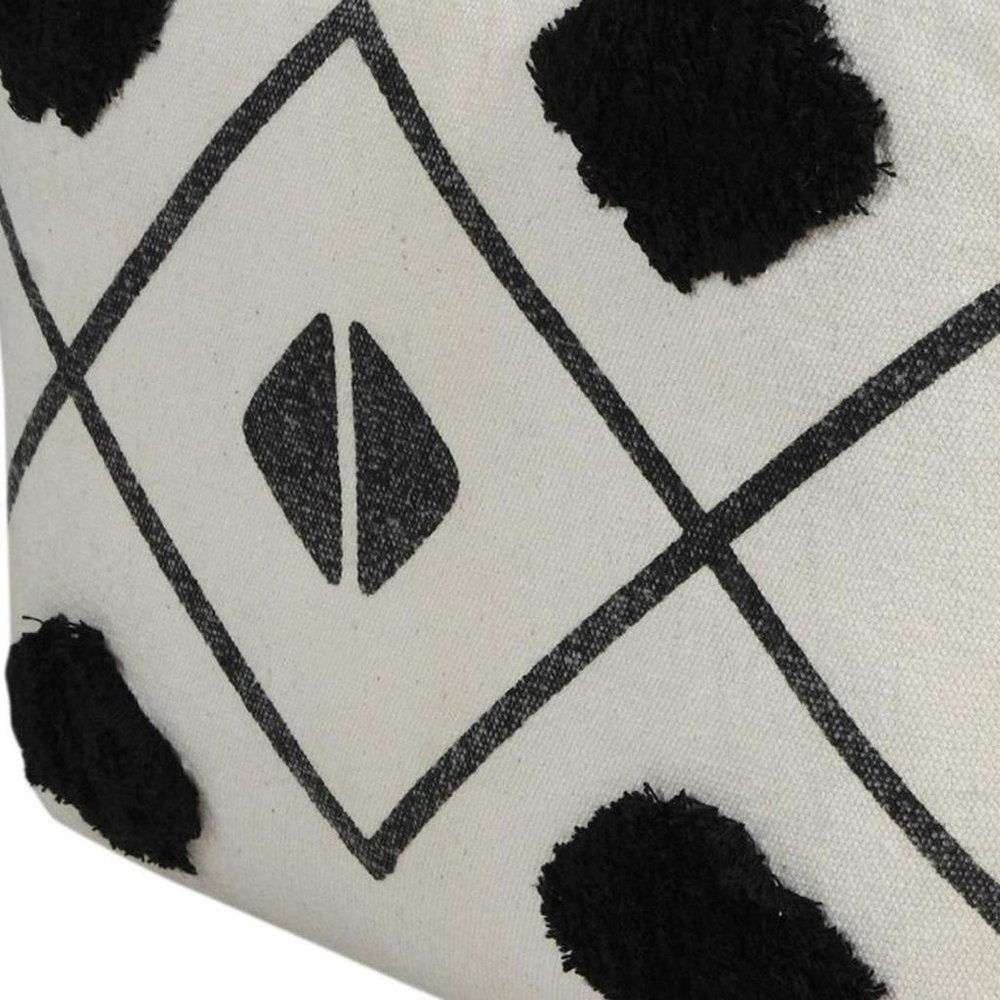 18" White Cotton Geometric Pouf Ottoman HomeRoots