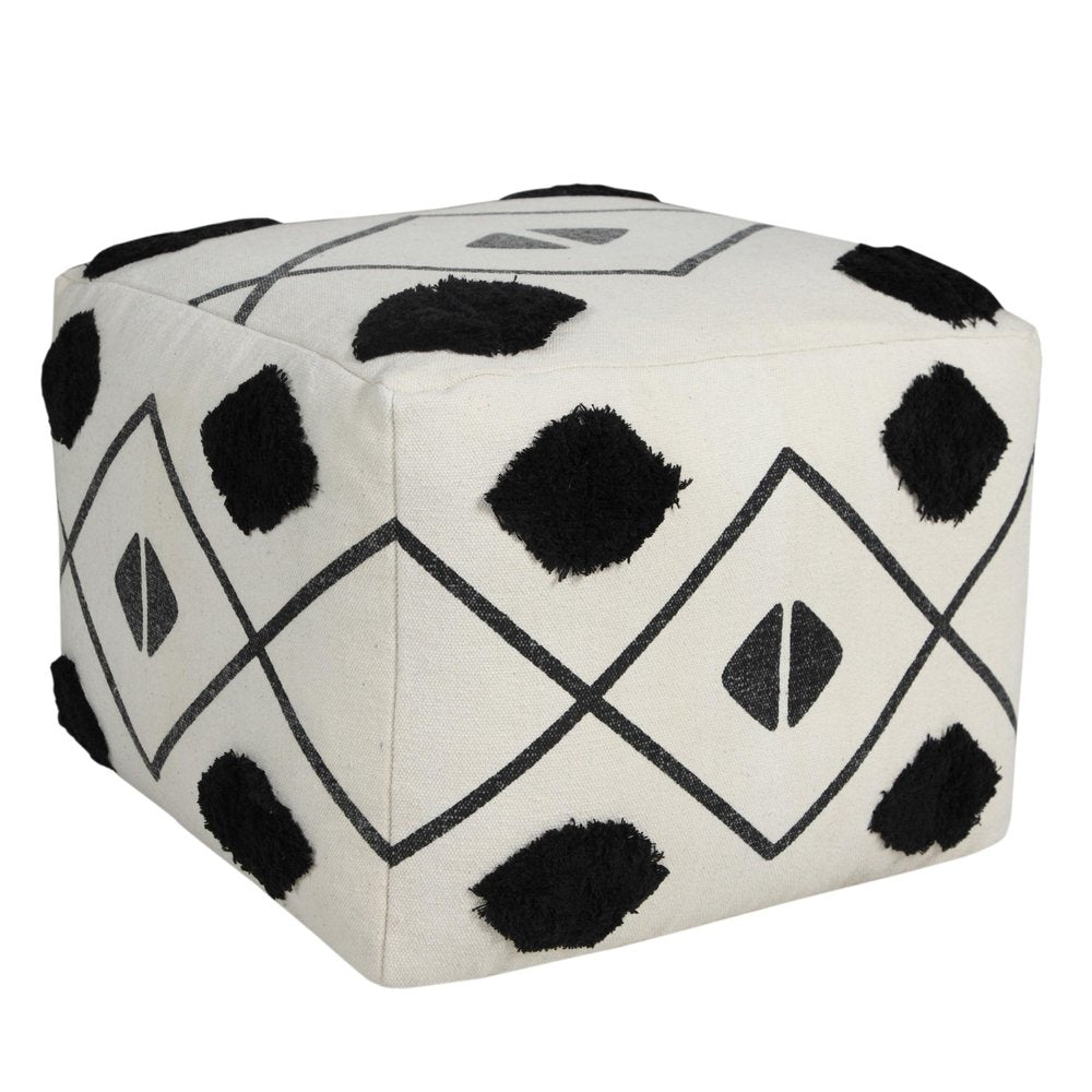 18" White Cotton Geometric Pouf Ottoman HomeRoots