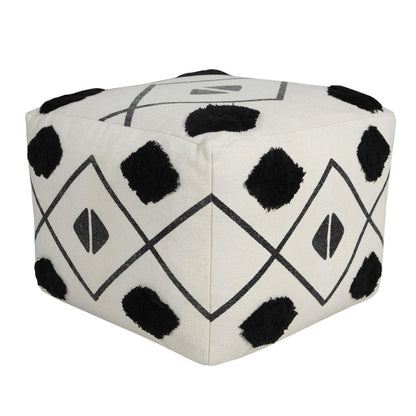 18" White Cotton Geometric Pouf Ottoman HomeRoots