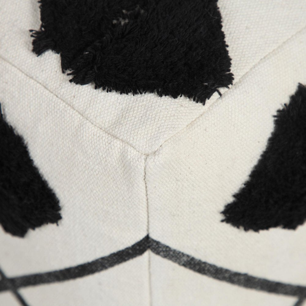18" White Cotton Geometric Pouf Ottoman HomeRoots