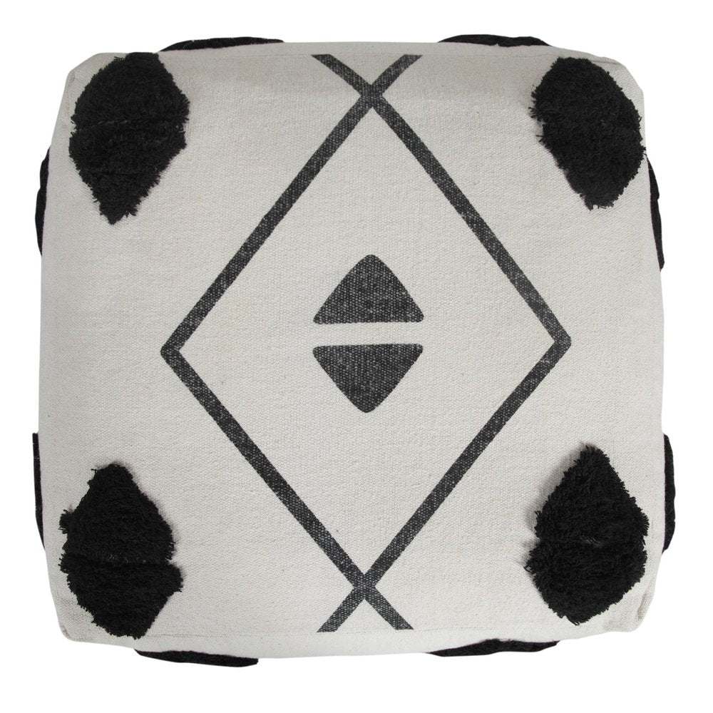 18" White Cotton Geometric Pouf Ottoman HomeRoots