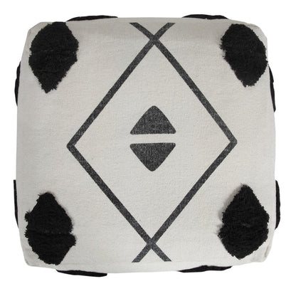 18" White Cotton Geometric Pouf Ottoman HomeRoots