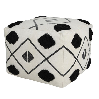 18" White Cotton Geometric Pouf Ottoman HomeRoots