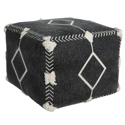 18" Black Cotton Geometric Pouf Ottoman HomeRoots
