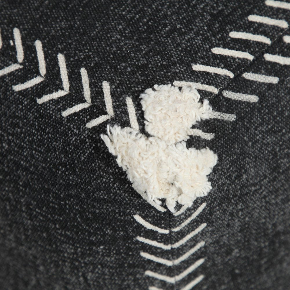 18" Black Cotton Geometric Pouf Ottoman HomeRoots