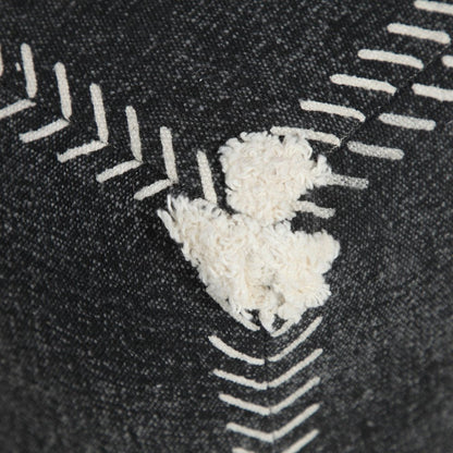 18" Black Cotton Geometric Pouf Ottoman HomeRoots