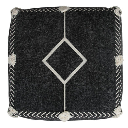 18" Black Cotton Geometric Pouf Ottoman HomeRoots
