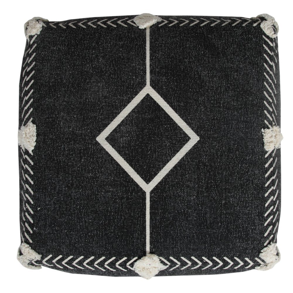 18" Black Cotton Geometric Pouf Ottoman — view 3