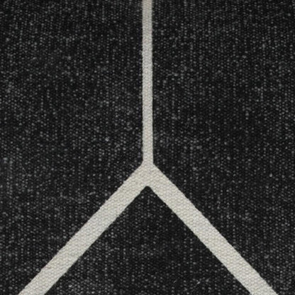 18" Black Cotton Geometric Pouf Ottoman HomeRoots