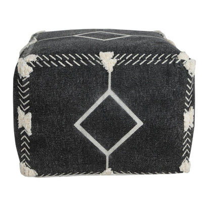 18" Black Cotton Geometric Pouf Ottoman HomeRoots