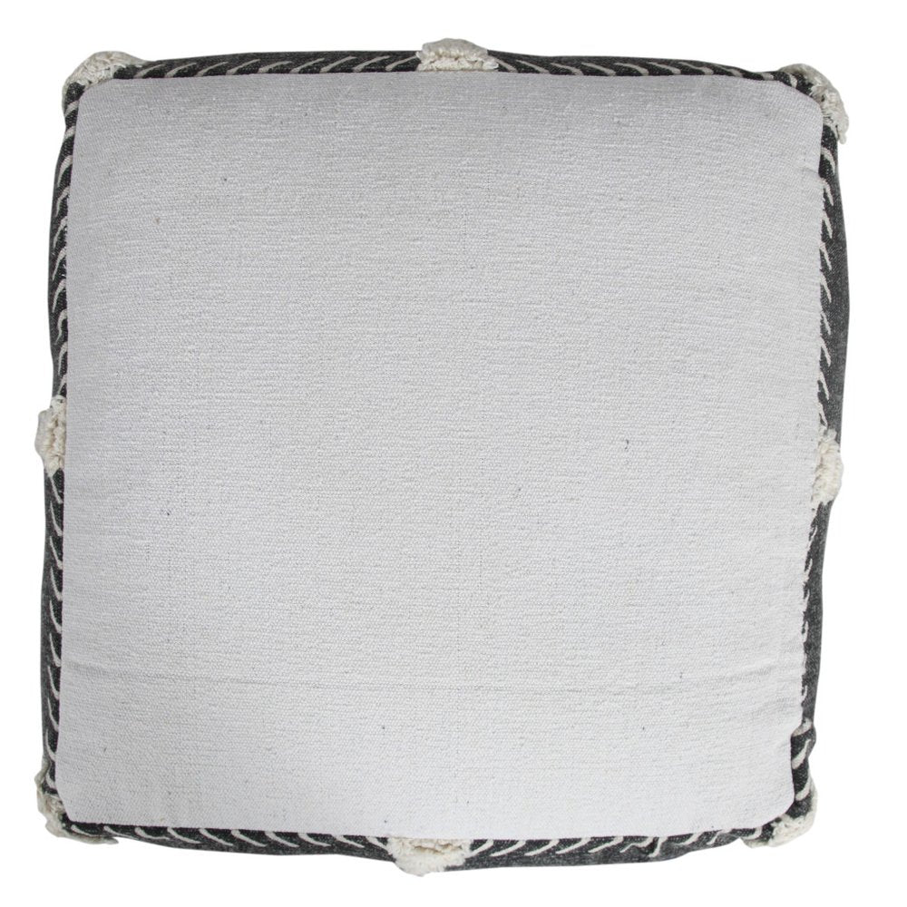 18" Black Cotton Geometric Pouf Ottoman HomeRoots