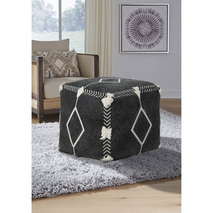 18" Black Cotton Geometric Pouf Ottoman HomeRoots