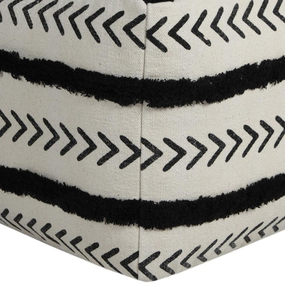 18" White Cotton Striped Pouf Ottoman HomeRoots