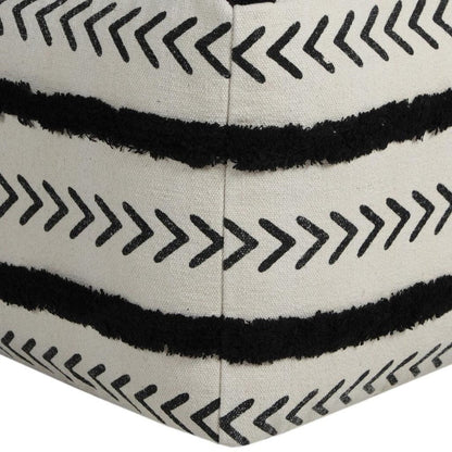 18" White Cotton Striped Pouf Ottoman HomeRoots