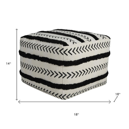 18" White Cotton Striped Pouf Ottoman HomeRoots
