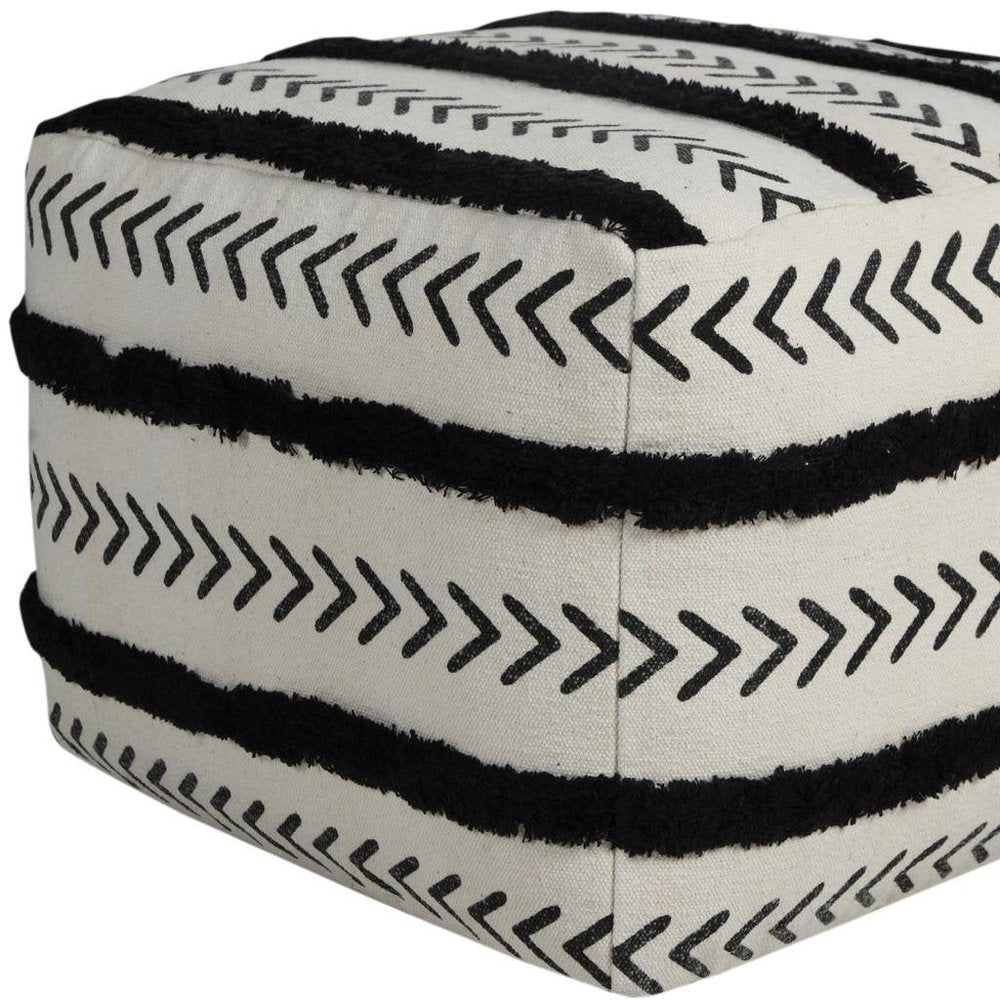 18" White Cotton Striped Pouf Ottoman HomeRoots