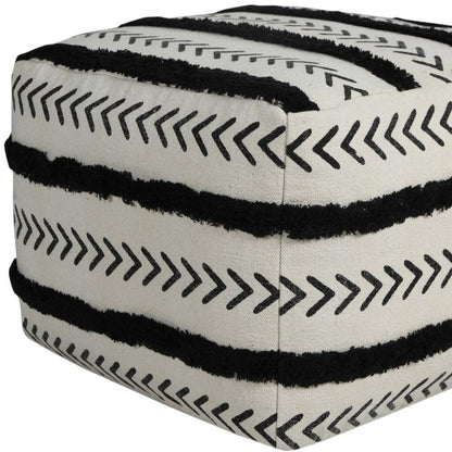 18" White Cotton Striped Pouf Ottoman HomeRoots