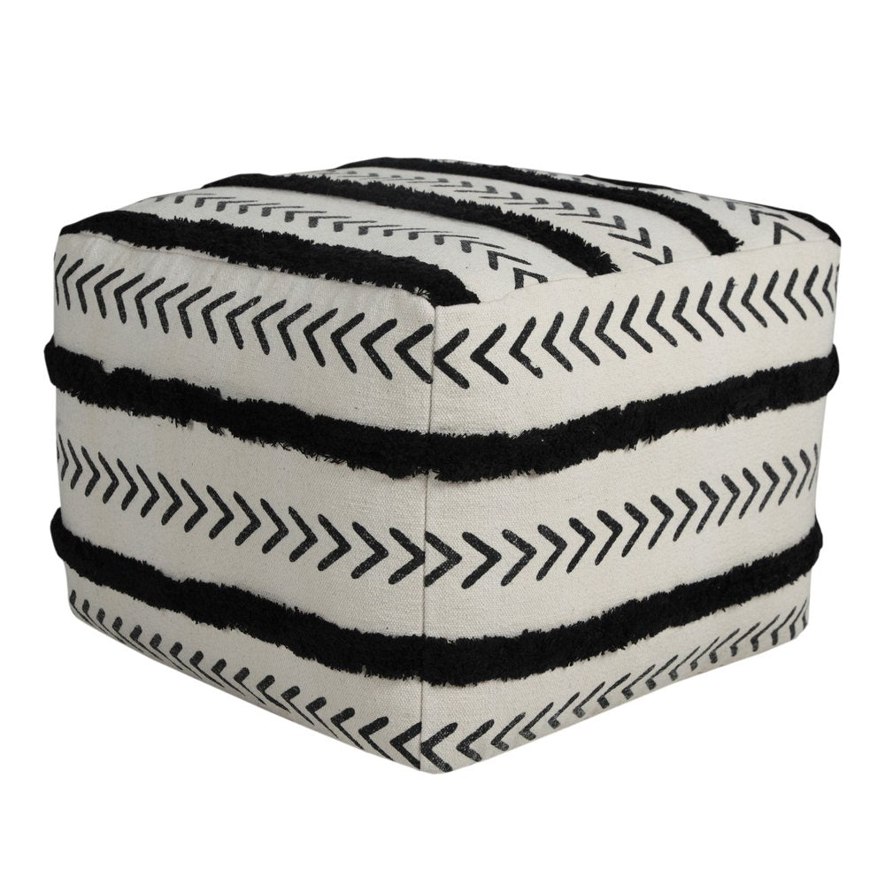 18" White Cotton Striped Pouf Ottoman HomeRoots