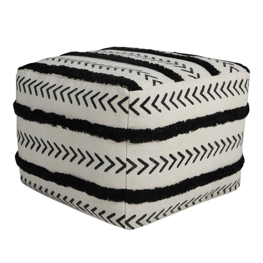 18" White Cotton Striped Pouf Ottoman HomeRoots