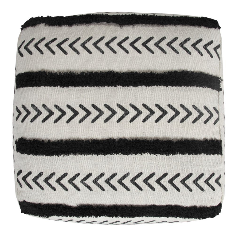 18" White Cotton Striped Pouf Ottoman HomeRoots