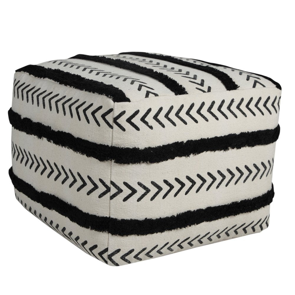 18" White Cotton Striped Pouf Ottoman HomeRoots