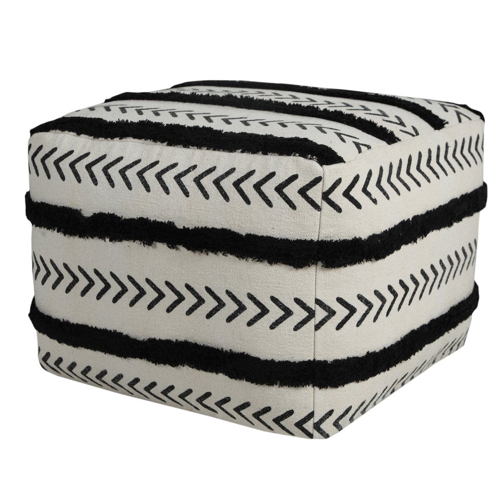 18" White Cotton Striped Pouf Ottoman HomeRoots