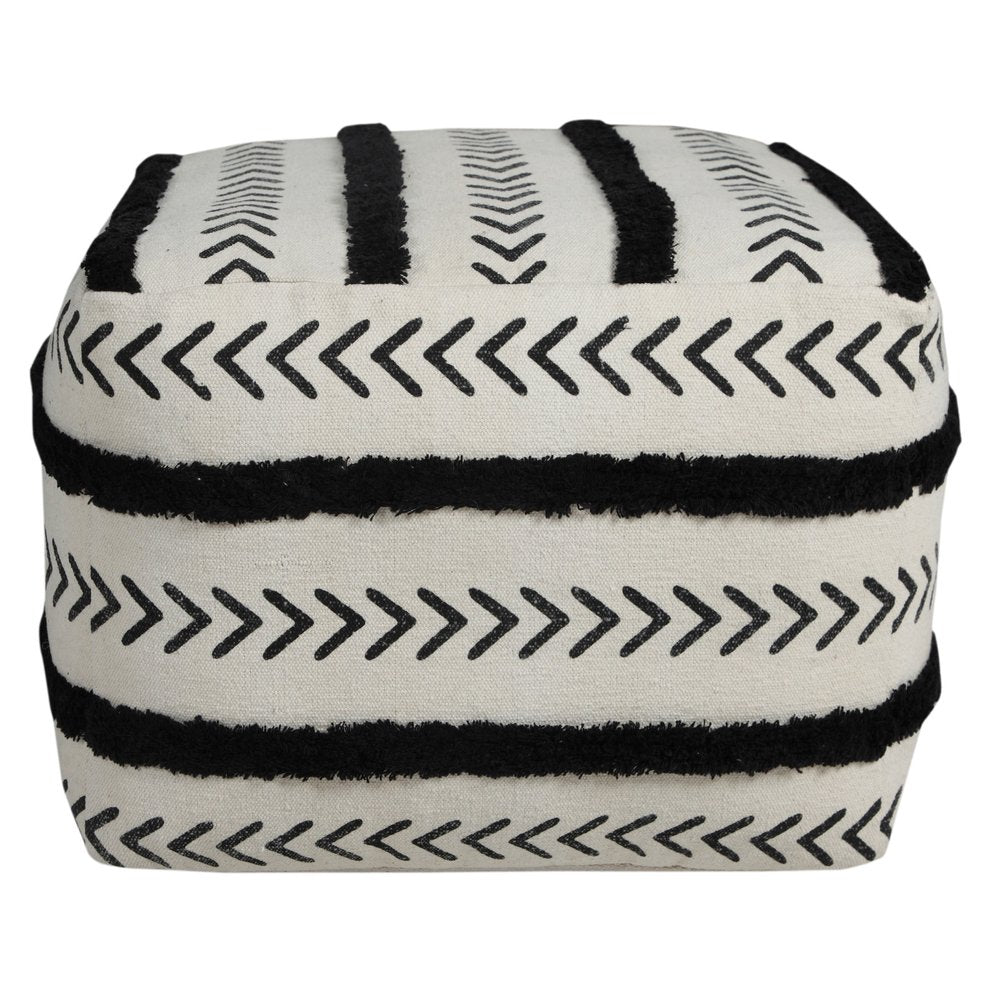 18" White Cotton Striped Pouf Ottoman HomeRoots