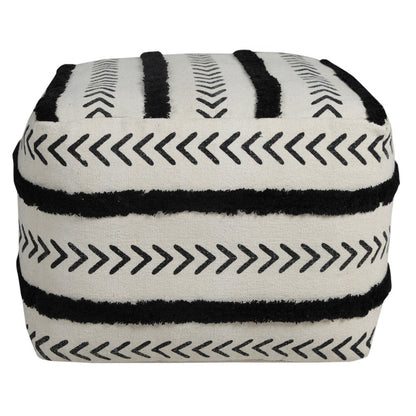 18" White Cotton Striped Pouf Ottoman HomeRoots