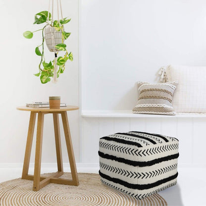 18" White Cotton Striped Pouf Ottoman HomeRoots