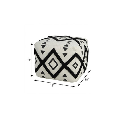 18" White Cotton Geometric Pouf Ottoman HomeRoots