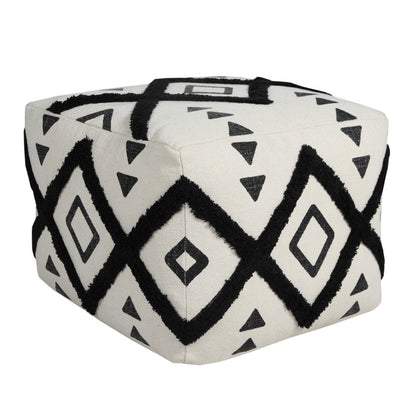 18" White Cotton Geometric Pouf Ottoman HomeRoots