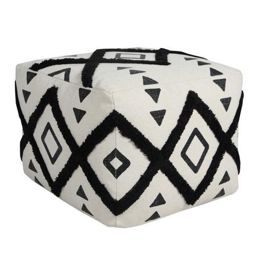 18" White Cotton Geometric Pouf Ottoman HomeRoots