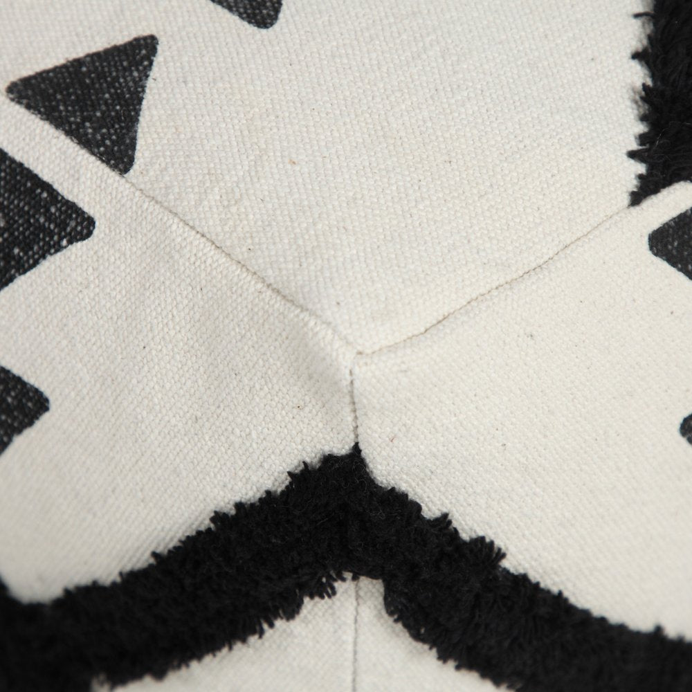 18" White Cotton Geometric Pouf Ottoman HomeRoots