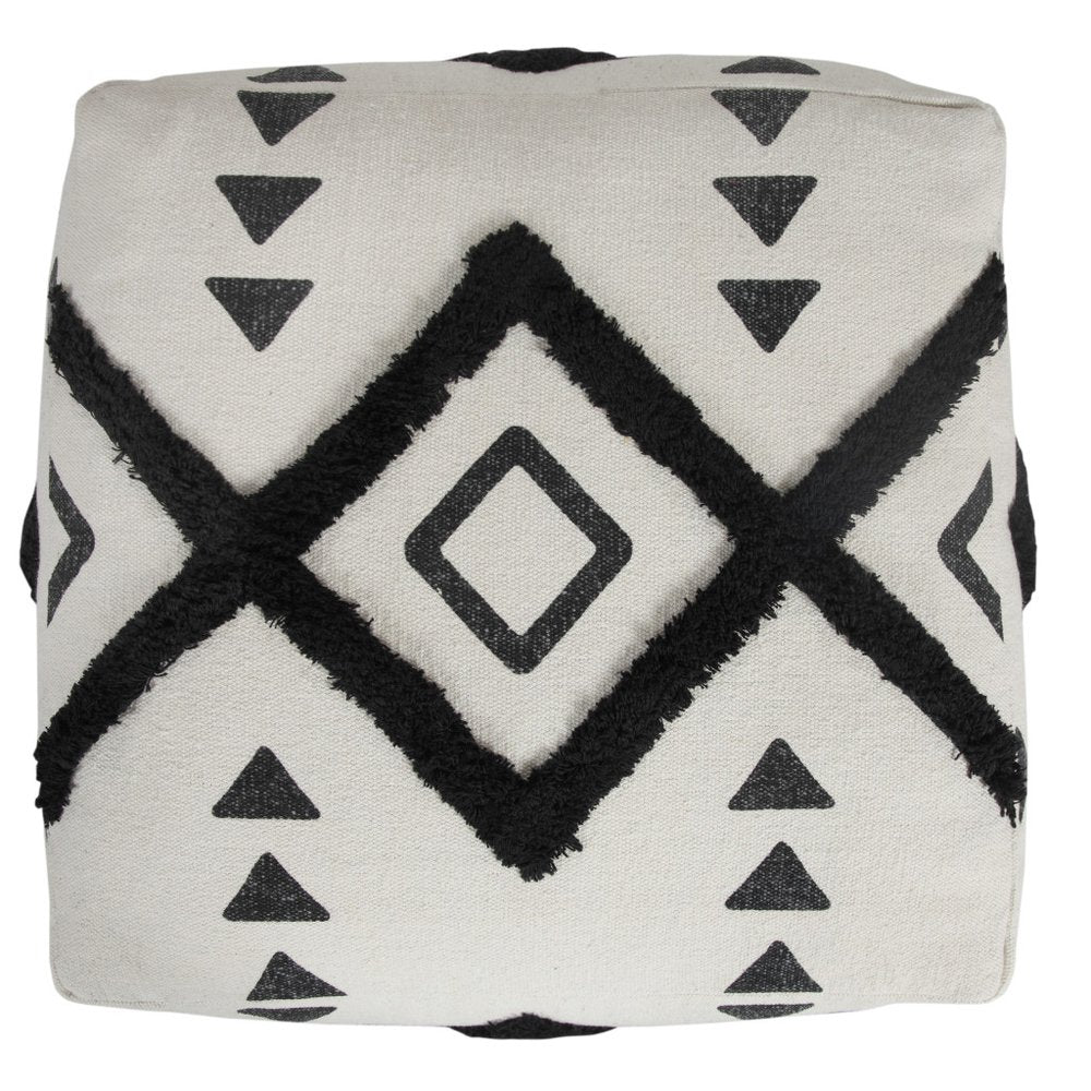 18" White Cotton Geometric Pouf Ottoman HomeRoots