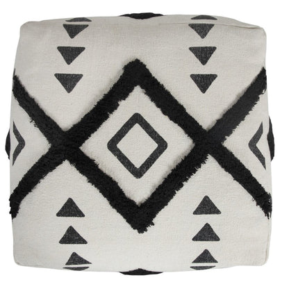 18" White Cotton Geometric Pouf Ottoman HomeRoots