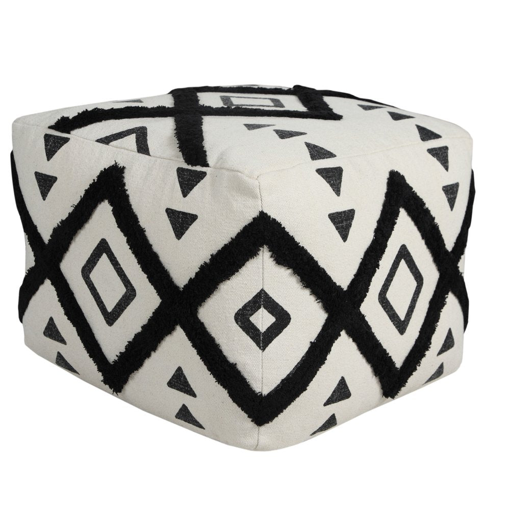18" White Cotton Geometric Pouf Ottoman HomeRoots