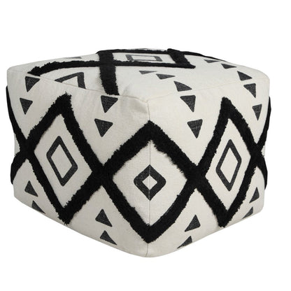 18" White Cotton Geometric Pouf Ottoman HomeRoots