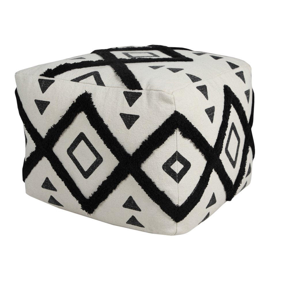 18" White Cotton Geometric Pouf Ottoman HomeRoots