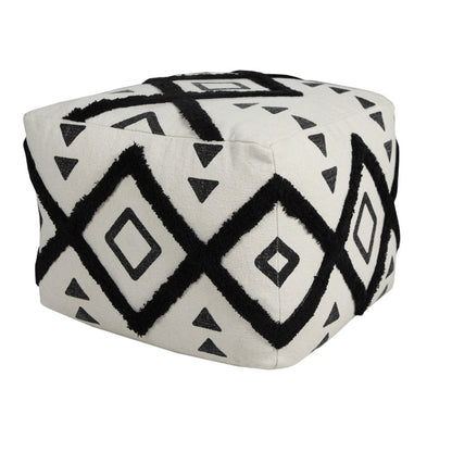 18" White Cotton Geometric Pouf Ottoman HomeRoots