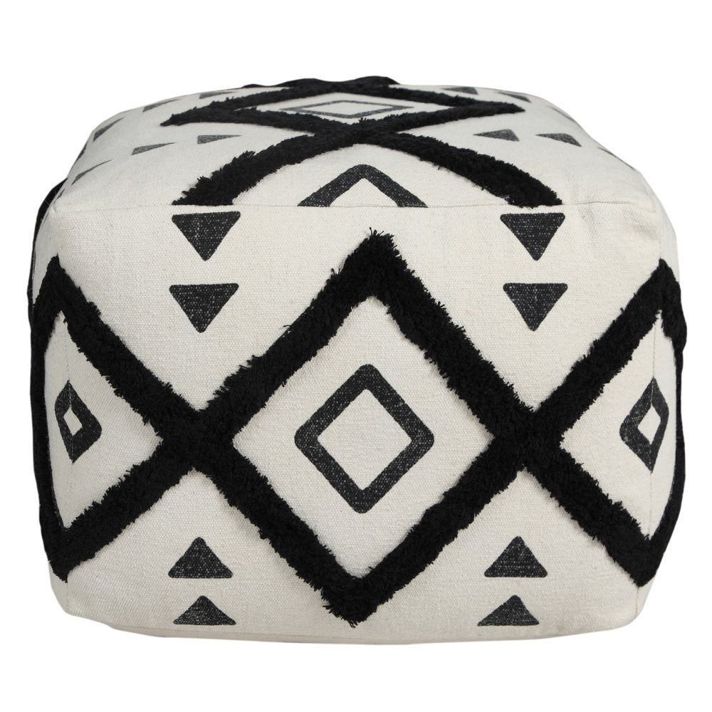 18" White Cotton Geometric Pouf Ottoman HomeRoots
