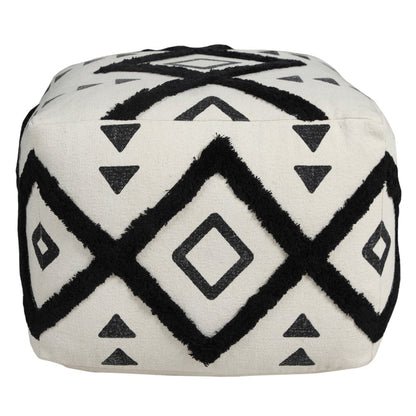 18" White Cotton Geometric Pouf Ottoman HomeRoots