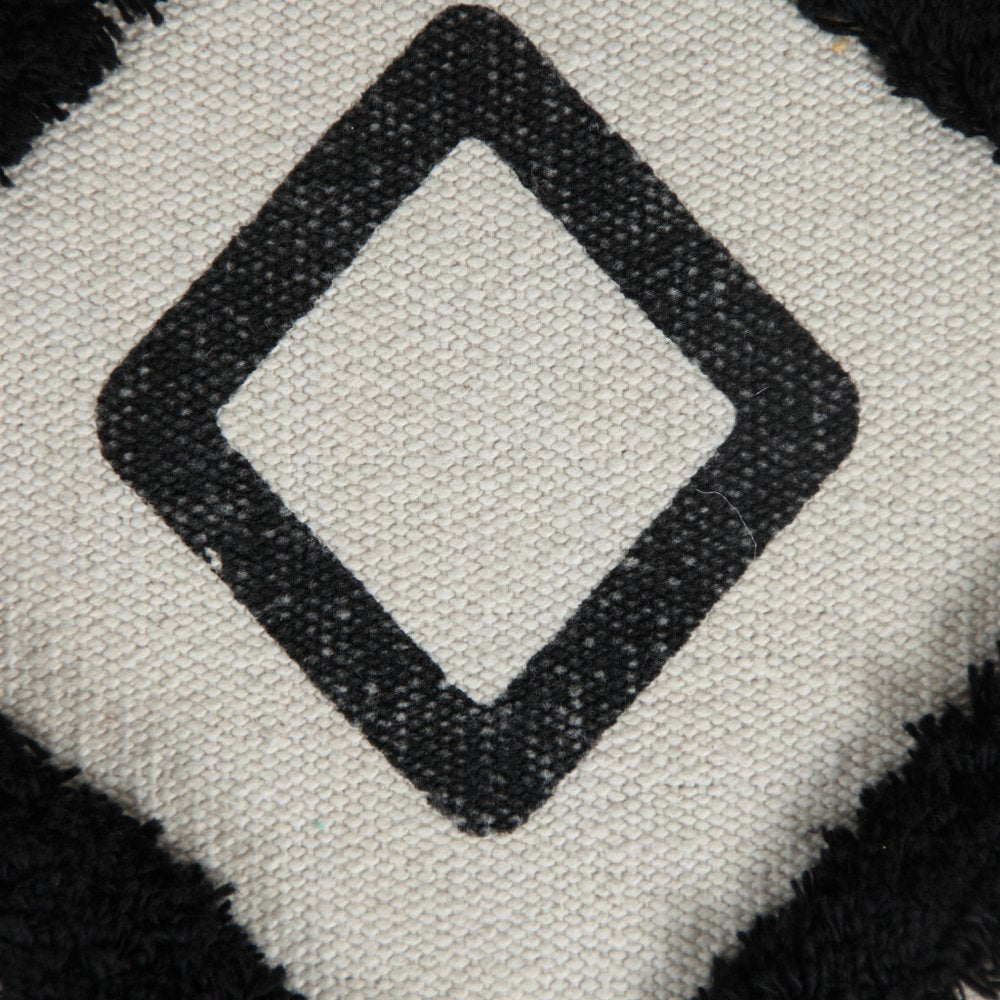 18" White Cotton Geometric Pouf Ottoman HomeRoots