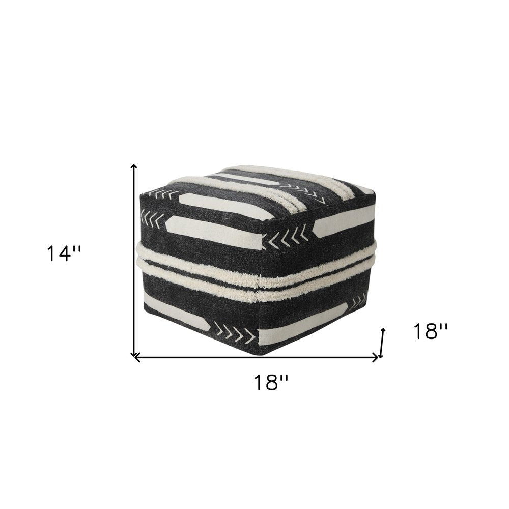 18" Black Cotton Geometric Pouf Ottoman HomeRoots