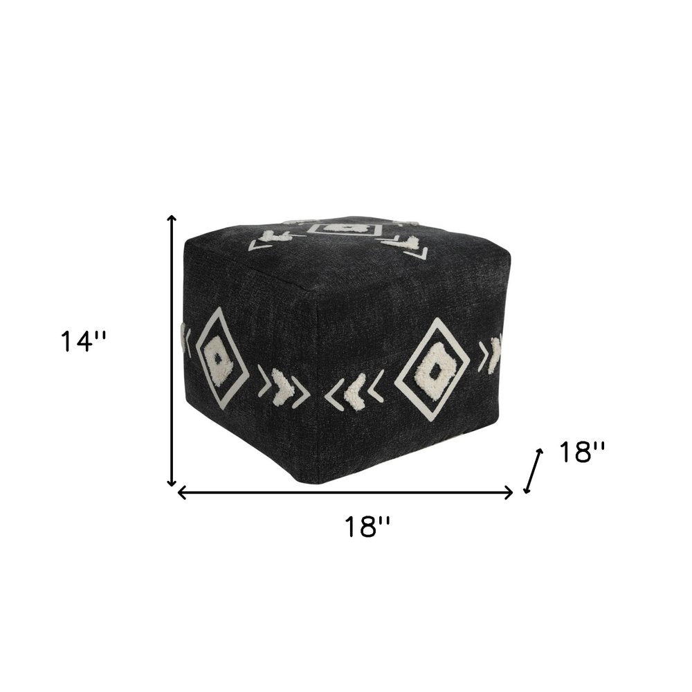 18" Black Cotton Geometric Pouf Ottoman HomeRoots