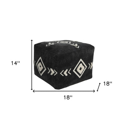 18" Black Cotton Geometric Pouf Ottoman HomeRoots