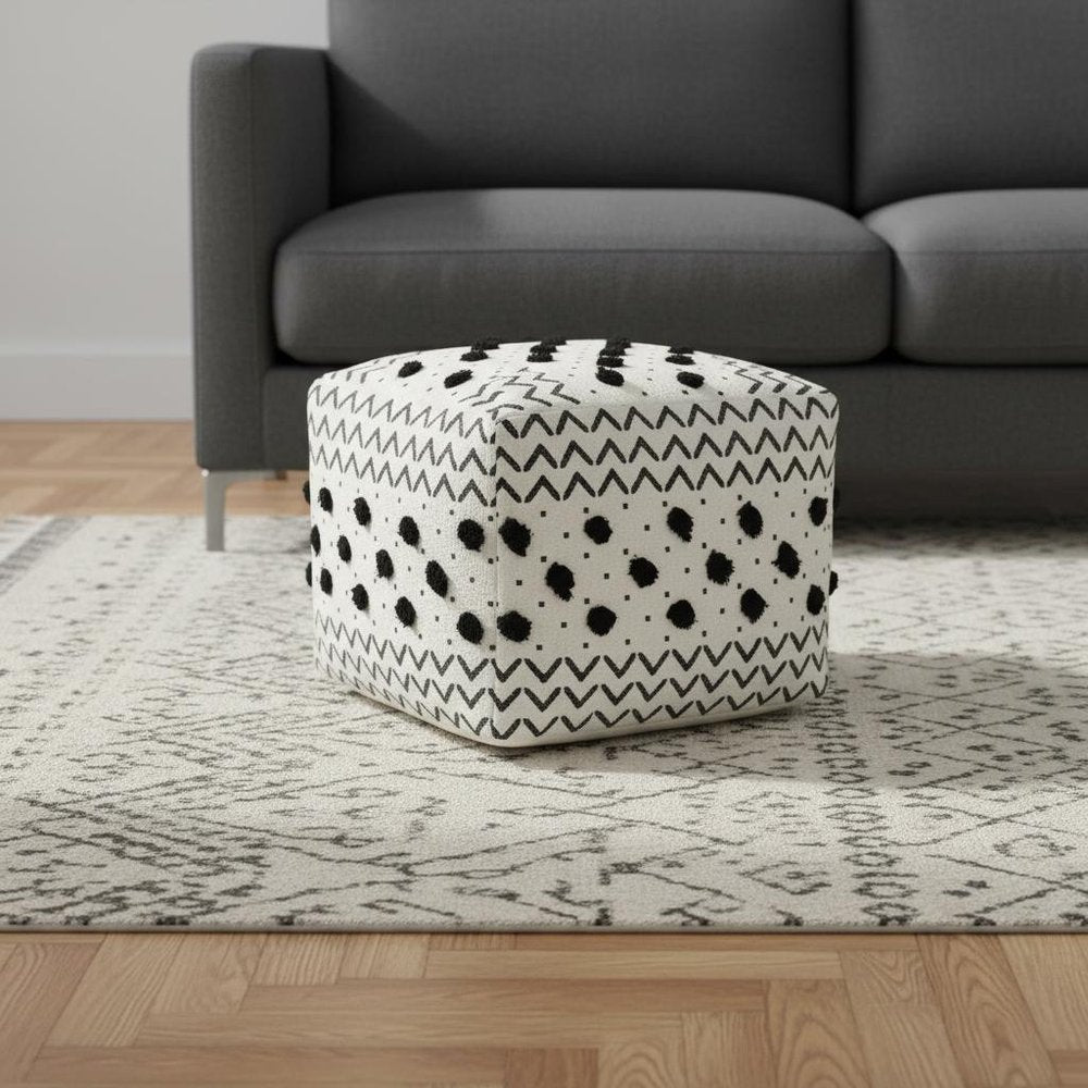 18" White Cotton Chevron Pouf Ottoman HomeRoots