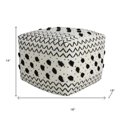 18" White Cotton Chevron Pouf Ottoman HomeRoots