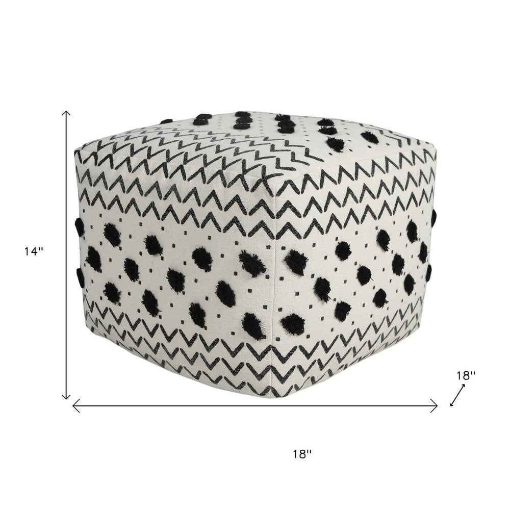18" White Cotton Chevron Pouf Ottoman HomeRoots